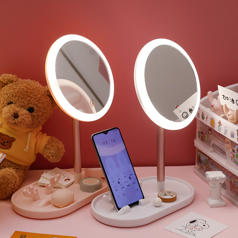 Makeup mirror storage LED light fill mirror, desktop dressing mirror, mobile phone stand, portable beauty mirror, gift wholesale details Picture