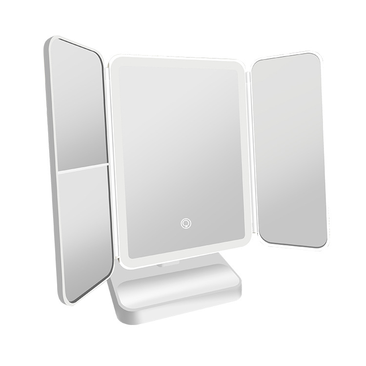 Cross-border three-fold led makeup mirror, table-style dressing mirror with light, dormitory shell mirror, intelligent supplementary lighting beauty mirror wholesale Application Scenario