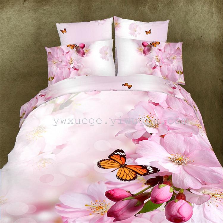 100% genuine winter warm brushed bedding 3D twill reactive printing series factory direct sales -_- Peach blossoms in full bloom