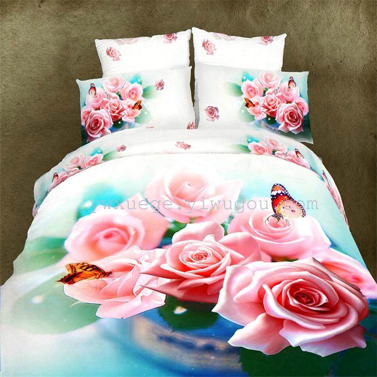 Snow Pigeon bedding High-count cotton twill 3D reactive printing set Winter Warmth Essentials 1.5-1.8 meter bed factory direct sales Love in spring Application Scenario