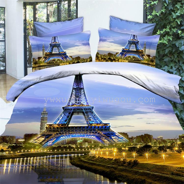 Home textile bedding twill 3D active printing 130g fabric colorless pattern a wide variety of manufacturers direct sales - Paris night scene