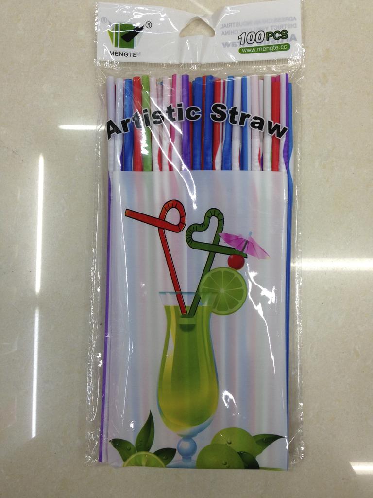 6Mm Straw 26Cm Mixed Color 80Pcs Art Shape Foldable Plastic Environmentally Friendly Degradable Straw For Children And Adults details Picture