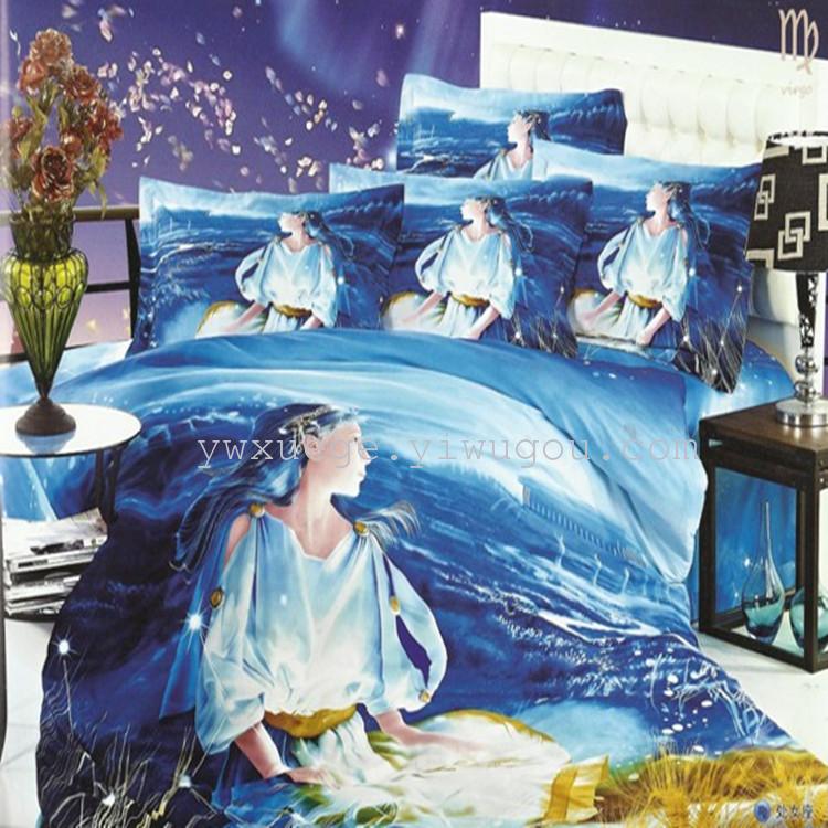 Pure cotton four-piece set, Snow Dove Home Textiles, All-cotton four-piece set, 3D active printed zodiac series, fashionable and elegant, factory direct sales - Virgo