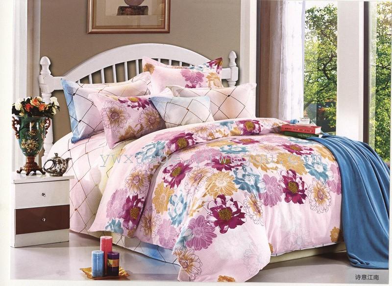 Snow dove bedding set 100% algodón cuatro piezas serie de algodón comercio exterior cuatro piezas edredón set sábanas impresión activa y teñido venta directa de fábrica - poetic gangnam home textile edredón set sábanas