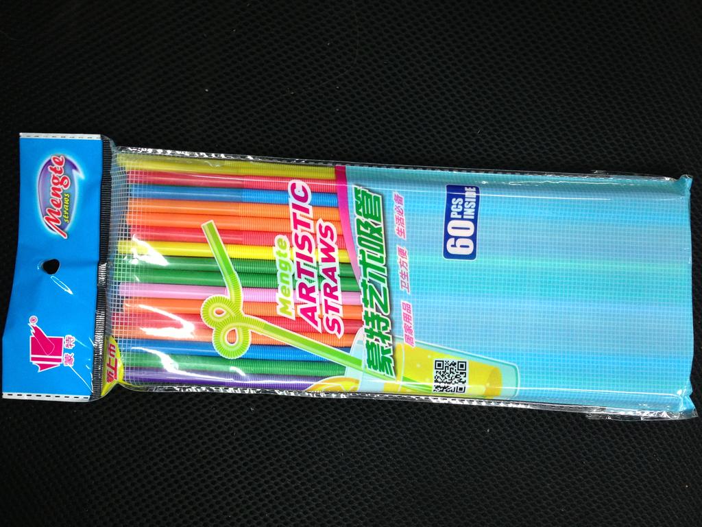 6Mmx26cm Mixed Color 60Pcs Black Art Shape Foldable Magic Children's Plastic Environmentally Friendly Straw Specification drawing