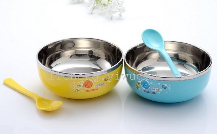 Children's bowl stainless steel bowl Baby bowl lovely lunch box double cup