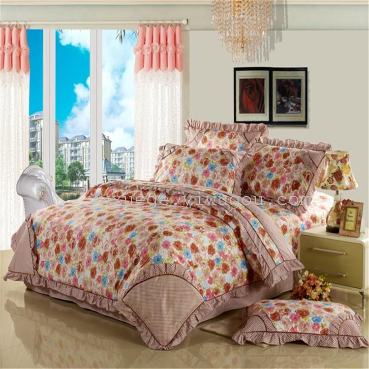 Snow pigeon home textile active printing and dyeing non fading 100% pure cotton bedding cotton Korean version of bed sheets four pieces - happy love language