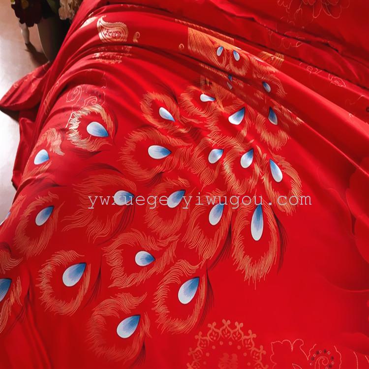 Xuege Home Textiles' new wedding four-piece set, wedding bedding, big red jacquard embroidery Phoenix Legend (Red), factory direct sale Application Scenario