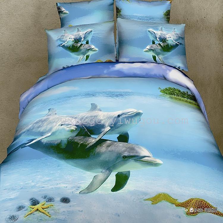 100% pure cotton 3D bedding foreign trade accept order 3D positioning pure cotton bed products seabed world manufacturers direct bed products four sets