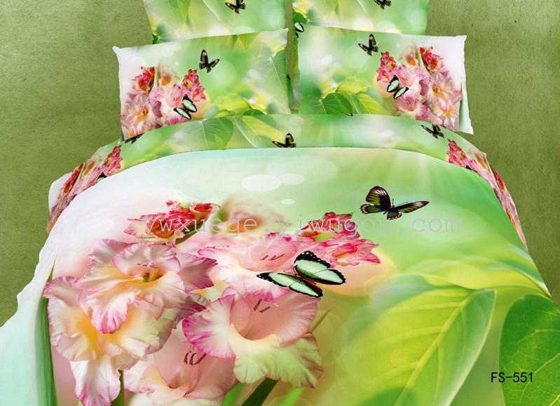 Snow pigeon home textile twill cotton active printing European 3D three-dimensional oil painting four-piece set perfect reproduction bedding wholesale