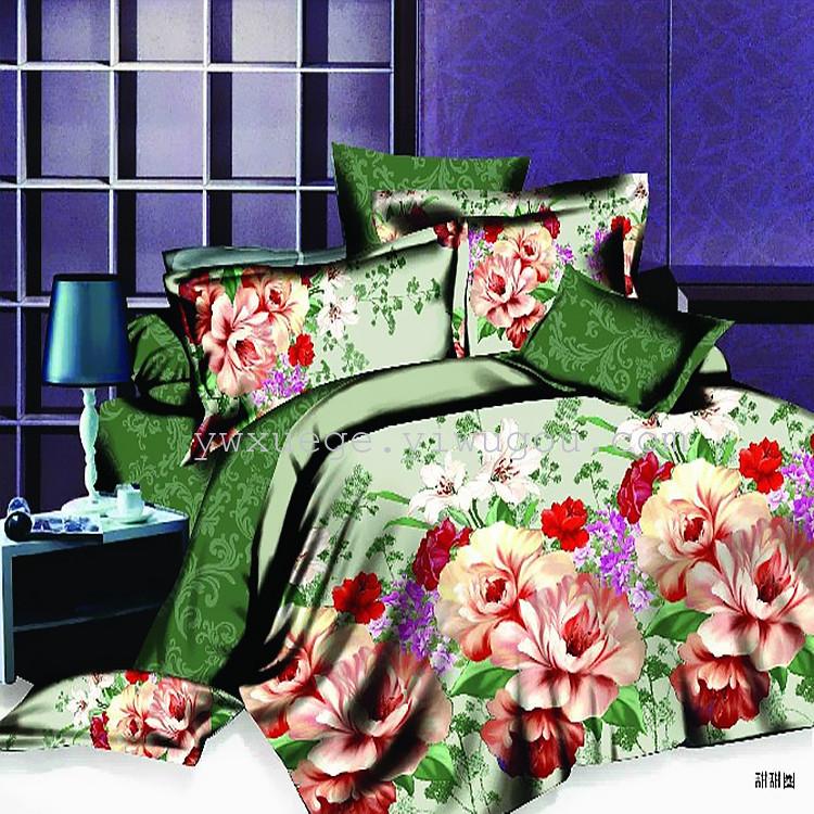 Fashionable polyester cotton flower series 3D twill active printing bed set of four sweet ring manufacturers thumbnail