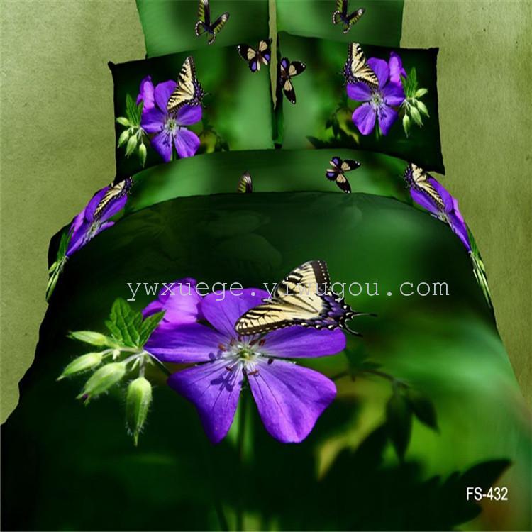 Foreign trade personality cotton active printing four-piece bedding pure cotton 3D oil painting maple scenery Cuicui micro garden factory direct sales thumbnail