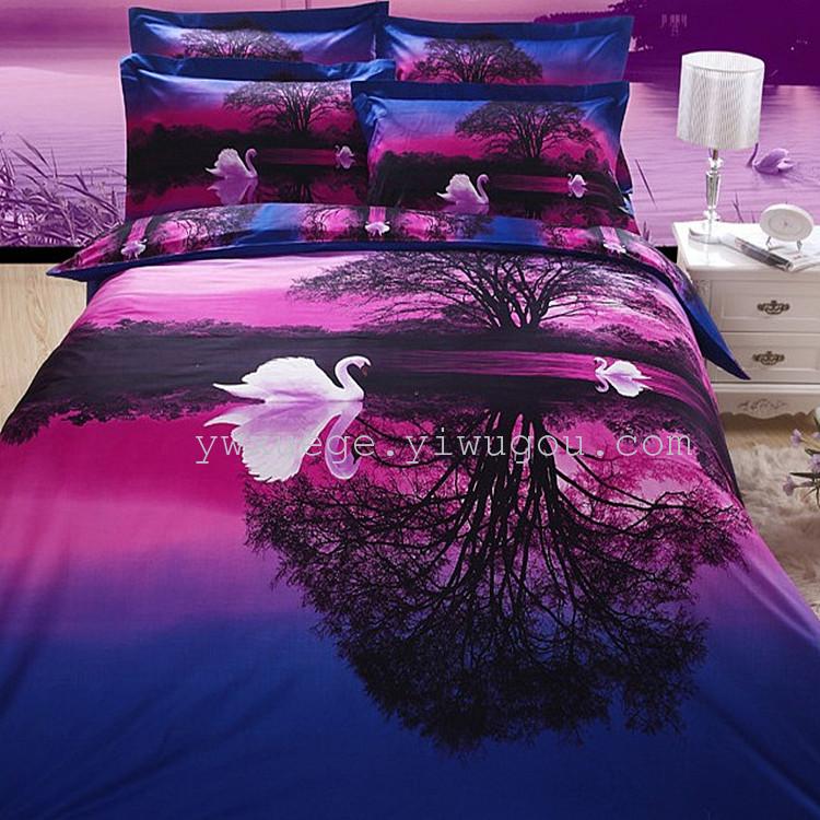 Bedding multi-piece set, Snow Pigeon bedding four-piece set series, export series, reactive printing factory direct sales - Rich fragrance and colorful details Picture