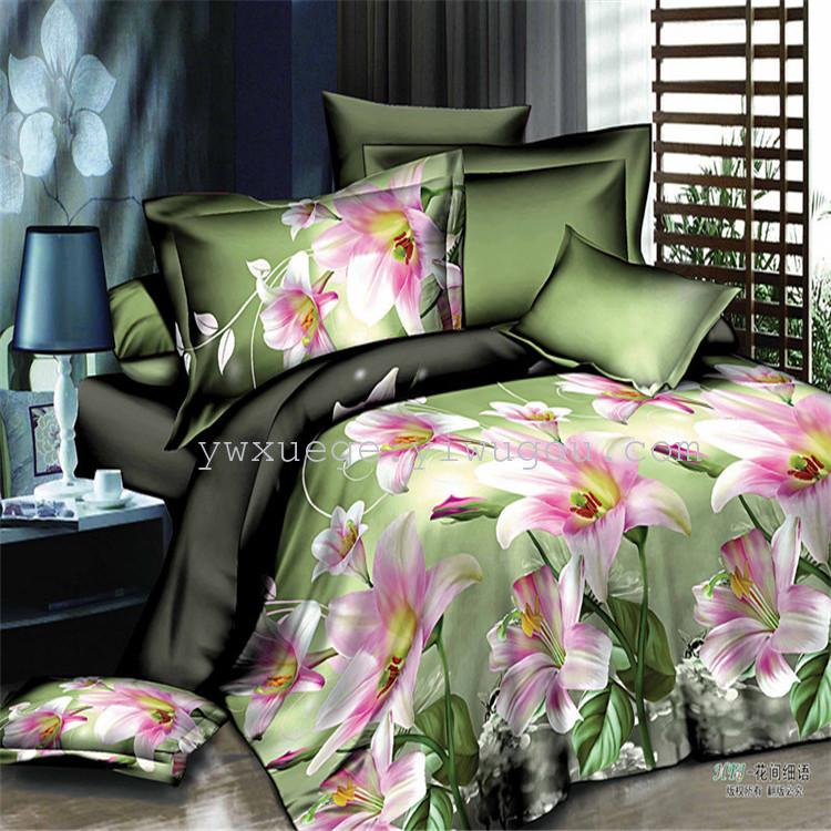 Bedding four pieces of polyester cotton four pieces of active green printing and dyeing bed manufacturers direct sales between the flower whisper