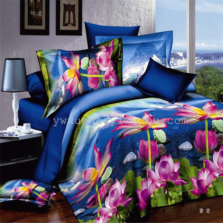 Polyester-cotton bedding sets for export, natural and environmentally friendly reactive dyeing factory direct sales - Lotus