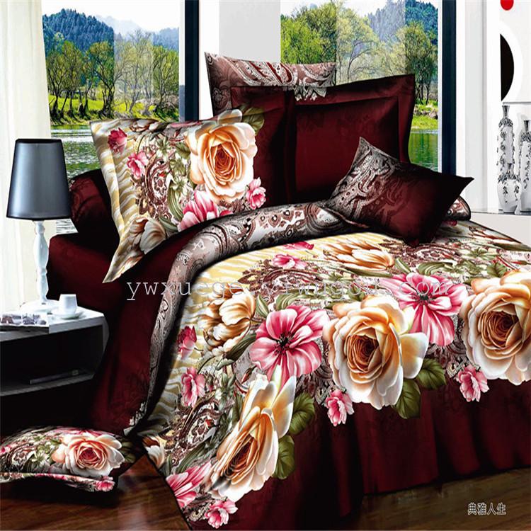 Autumn and winter new four-piece set of polyester-cotton 3D reactive printed bedding factory direct sales - Elephant Specification image