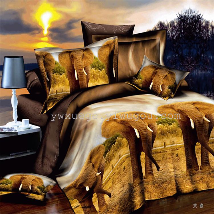 Autumn and winter new four-piece set of polyester-cotton 3D reactive printed bedding factory direct sales - Elephant