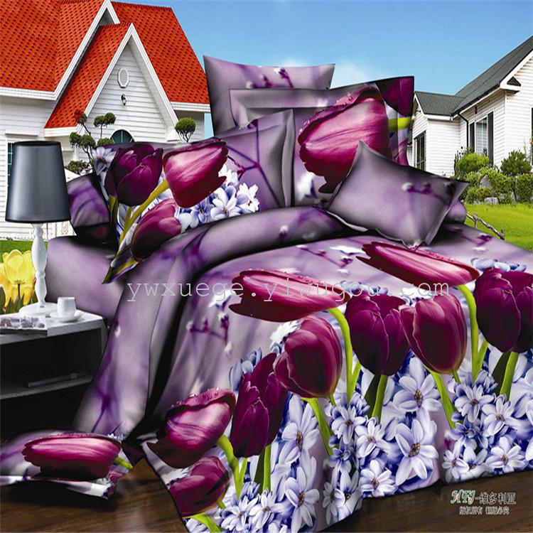 Xuege Home Textile Bedding Four-piece Set, Polyester-cotton Eco-friendly Printed and dyed bedding, direct sales from foreign trade Factory - A riot of colors details Picture