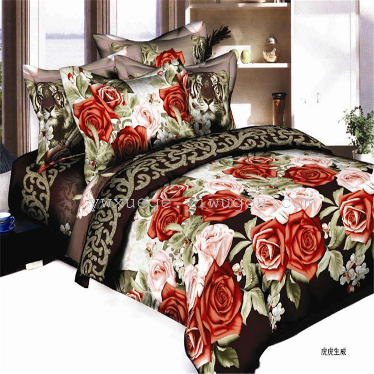 Snow pigeon home textile bedding polyester cotton trade 3D Osaka flower four-piece three-dimensional printing and dyeing factory direct sales Hu Hu Shengwei