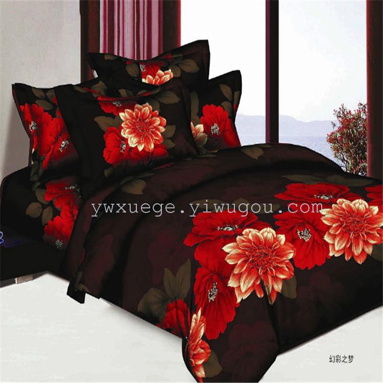 Factory direct sales of polyester-cotton active 3D stereoscopic large pattern four-piece bedding sets details Picture