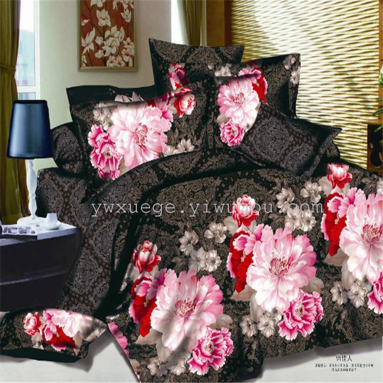Factory direct sales of polyester-cotton active 3D stereoscopic large pattern four-piece bedding sets