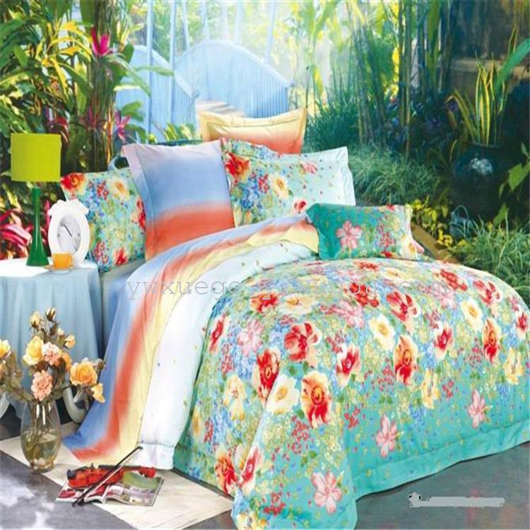 Snowpigeon bedding 4 pieces set of cotton 4 pieces set of active printing colorless factory direct profusion flower season
