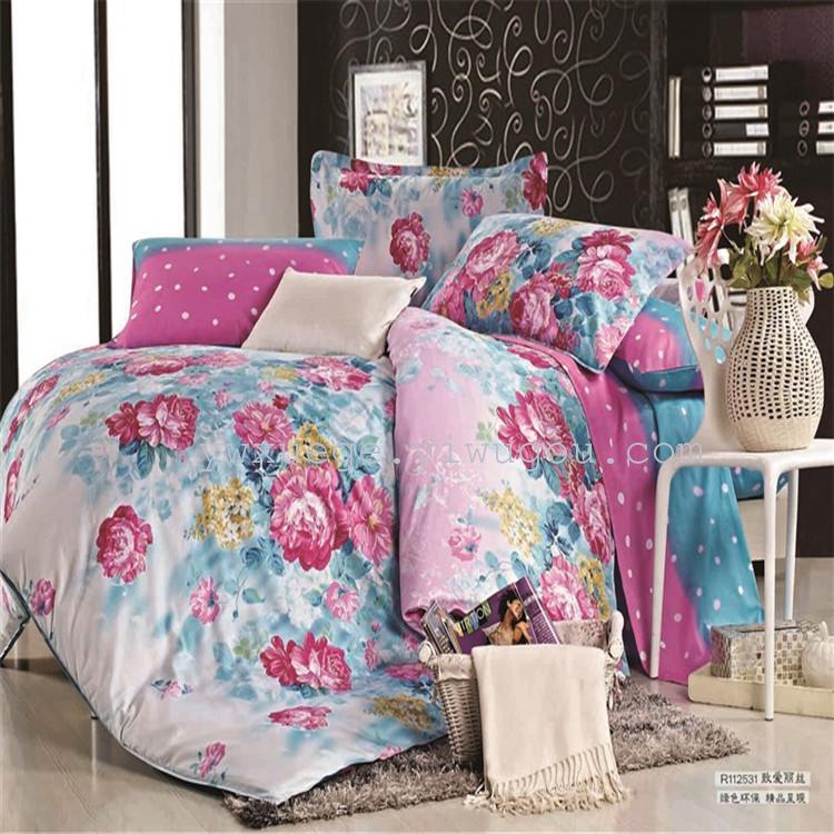 Snowpigeon fashion new cotton four-piece set 128*68 twill fabric active printing unfadeless factory direct sale - to Alice