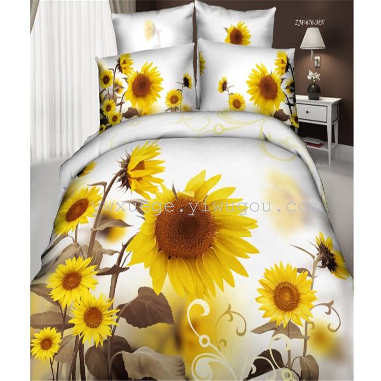 Four-piece bed set, all-cotton wedding bedding, pure cotton twill reactive printed four-piece set, direct sales from Xuege Home Textile Factory Specification image