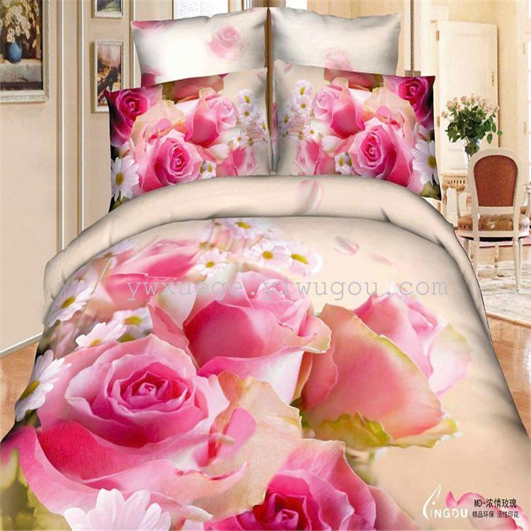 Four-piece and multi-piece bedding sets, 100% pure cotton 3D three-dimensional large flower four-piece sets, wedding bedding factory direct sales Specification image