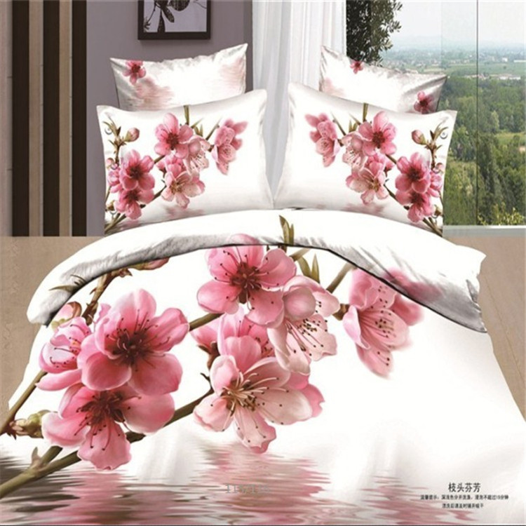 4-piece set of 100% cotton 4-piece set of green printing and dyeing three-dimensional large flower bed sheets of pure cotton 4-piece bedding