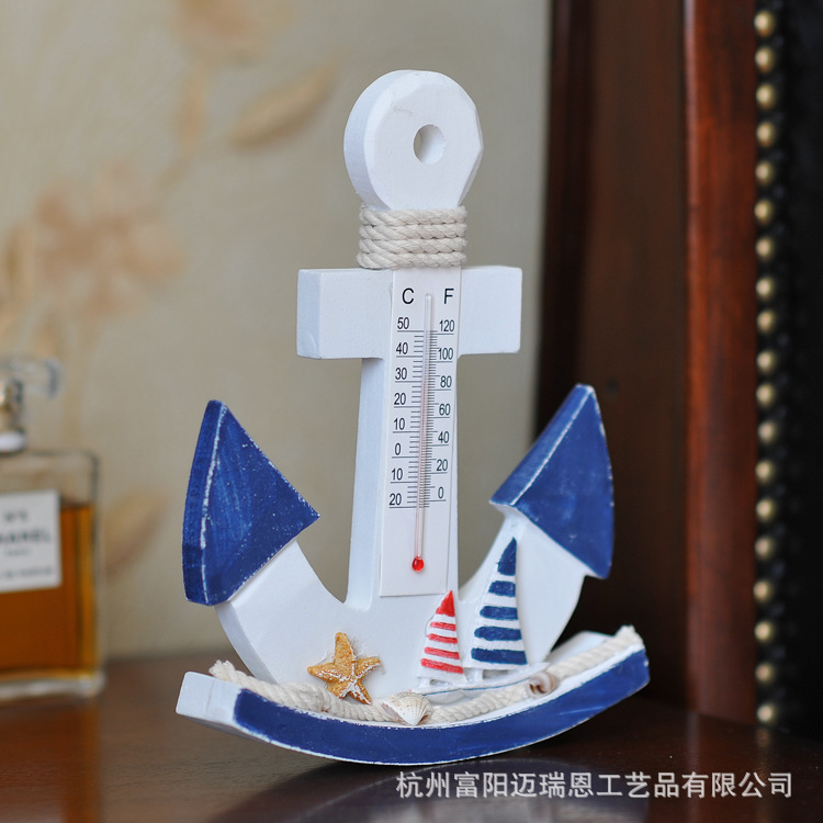 摇摆锚温度计 木质温度计摆件 地中海摆件  创意MA2230