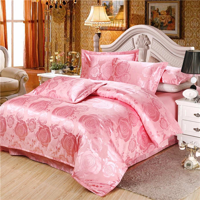 Yiwu Xuege Home Textile Tencel Cotton Tribute Satin Jacquard three or four Pieces Wedding Bedding Set New style details Picture
