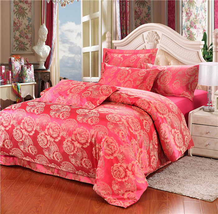 Yiwu Xuege Home Textile Tencel Cotton Tribute Satin Jacquard three or Four Pieces Wedding Bedding Set