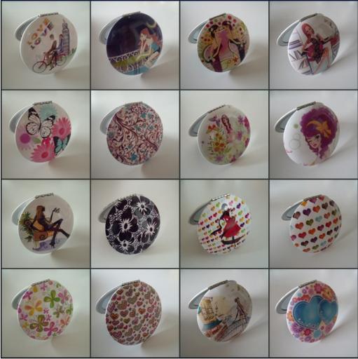 折叠飞碟小镜子 印花双面铝镜 随身化妆镜 礼品