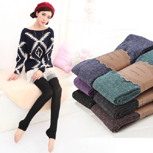 水玉点点带亮丝羊毛混纺驼绒 加厚踩脚袜裤