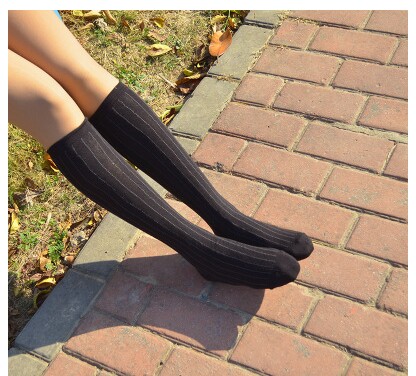 Street socks but knee fashion three bone vertical stripe female cotton socks female stockings