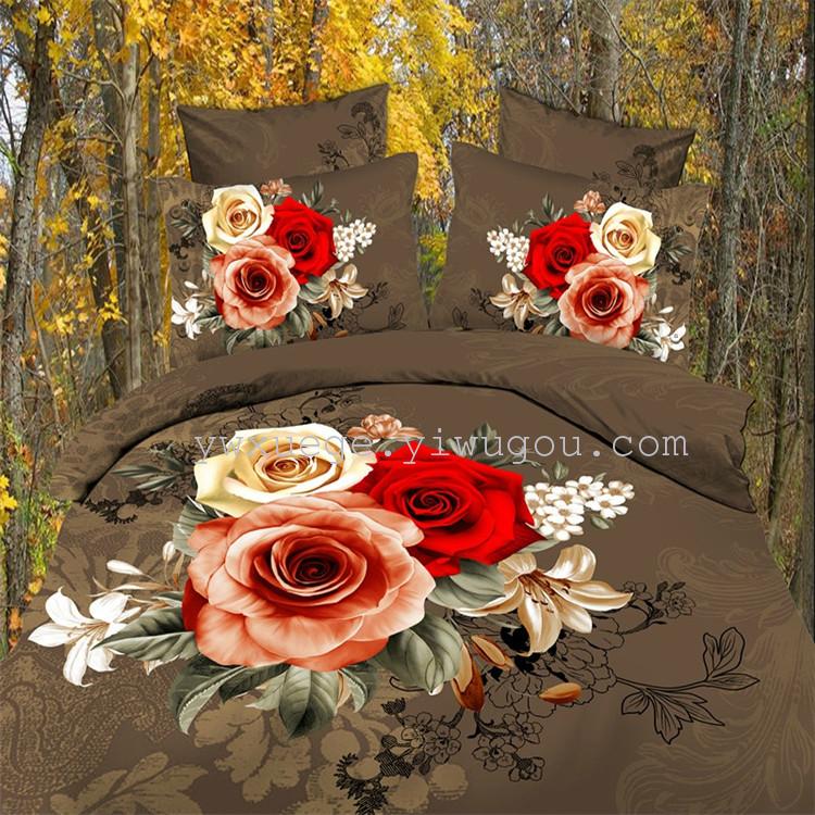 100% genuine winter warm brushed bedding 3D twill reactive printing series factory direct sales -_- Peach blossoms in full bloom Specification image