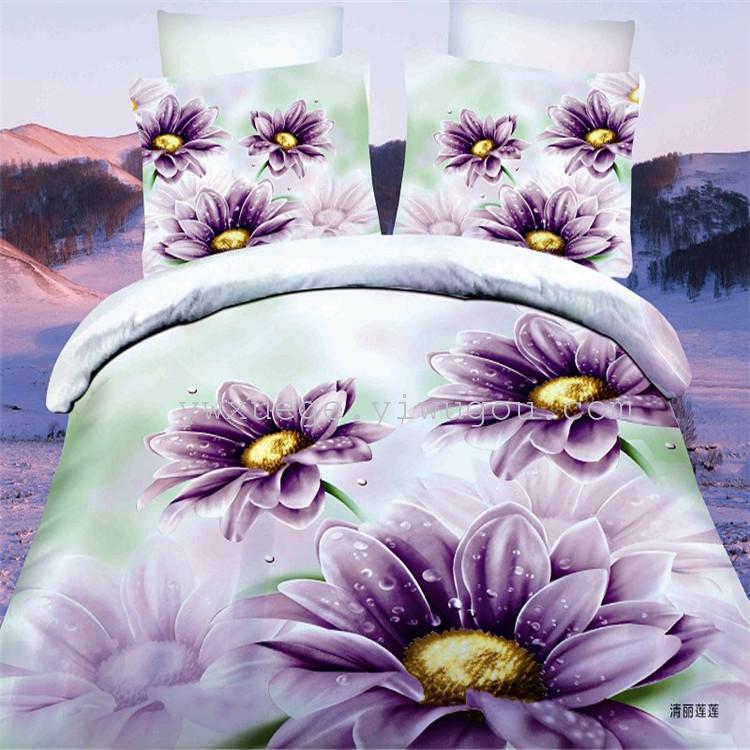 Snowpigeon bedding 3D big flower 4-piece set of sheets European style bedding 4-piece set of active printing factory direct sales - Qing Li Lian Lian