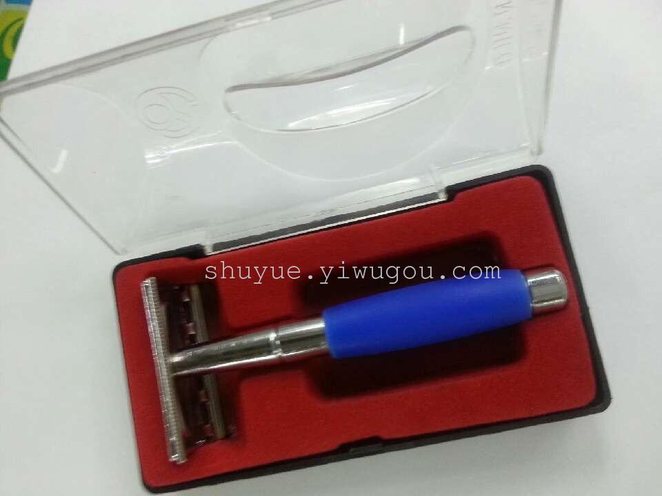 剃须 双面刀架 不锈钢刀架 橡胶柄剃须刀刀架9818，