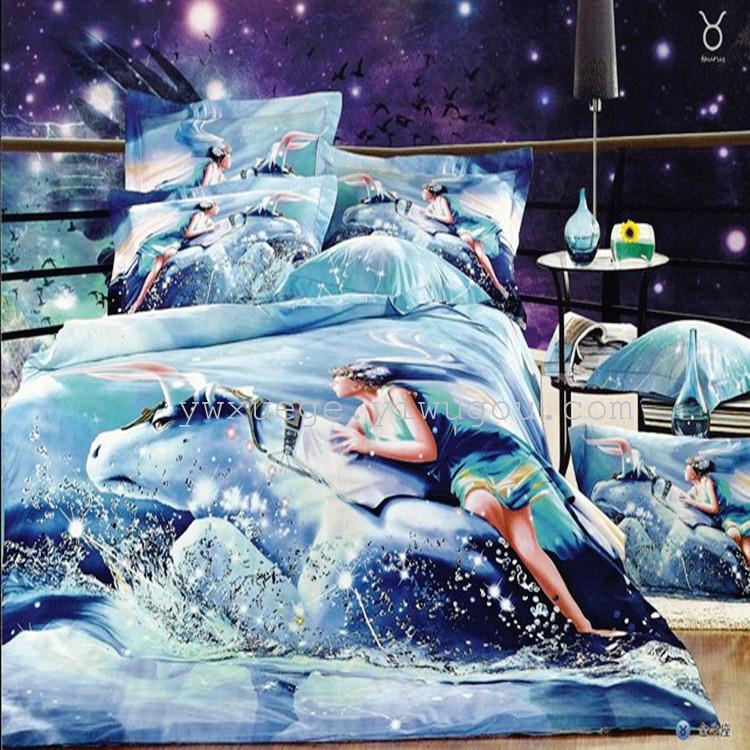 Pure cotton four-piece set, Snow Dove Home Textiles, All-cotton four-piece set, 3D active printed zodiac series, fashionable and elegant, factory direct sales - Virgo details Picture