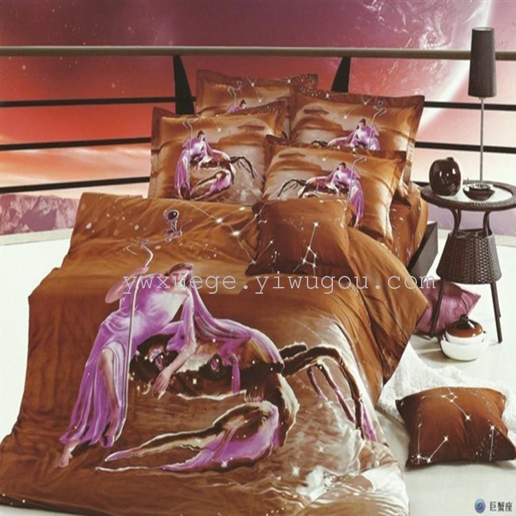 Pure cotton four-piece set, Snow Dove Home Textiles, All-cotton four-piece set, 3D active printed zodiac series, fashionable and elegant, factory direct sales - Virgo Specification image