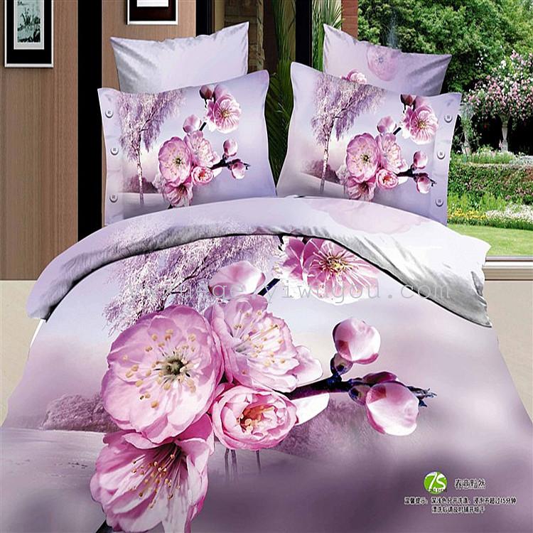 3D cotton 4-piece set Pure cotton creative bedding 4-piece set foreign trade bedding Spring fragrance