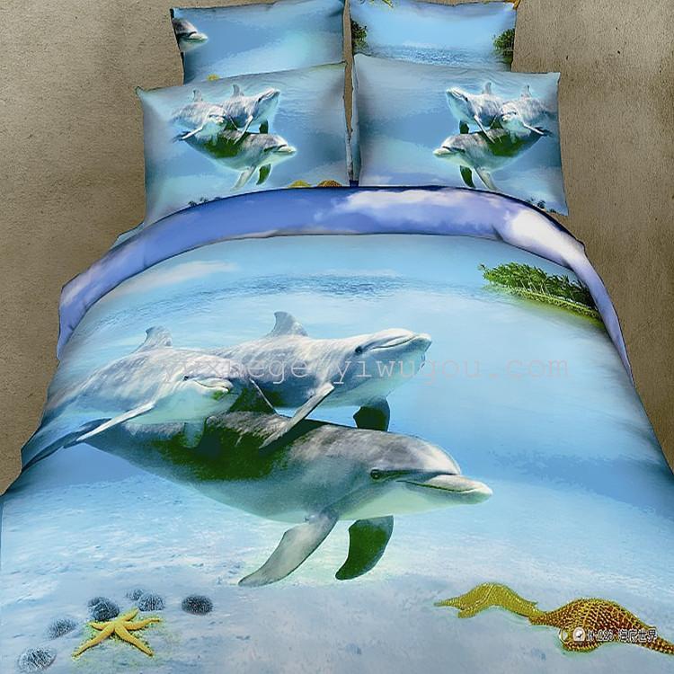 Bedding, home textiles, bed sheets and duvet covers 20223D stereoscopic oil painting active positioning printing four-piece set, all-cotton and pure cotton all-season bedding