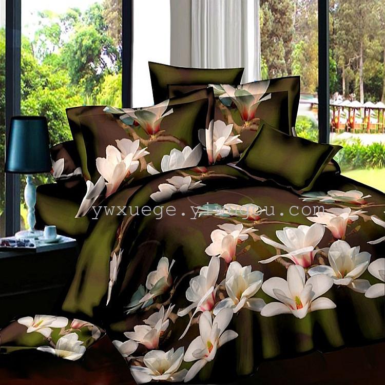 3D twill active printing 4-piece bedding polyester fiber garden 4-piece bedding direct sales of Sun Sun factory 4-piece bedding