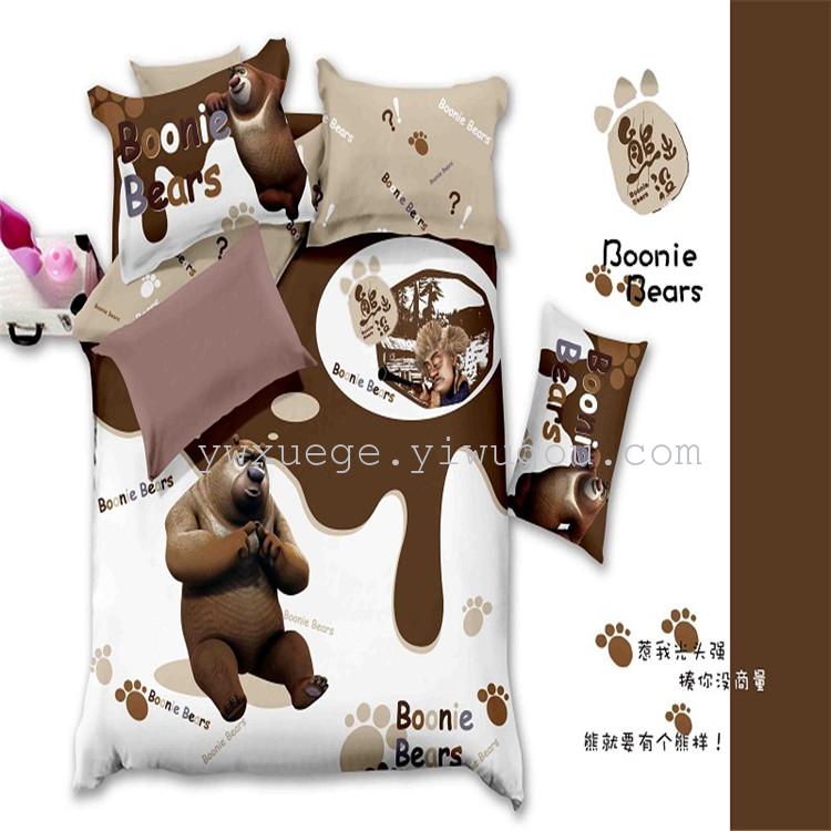 Bedding lovely animated bear infested cotton fashion four pieces active printing and dyeing factory direct sales