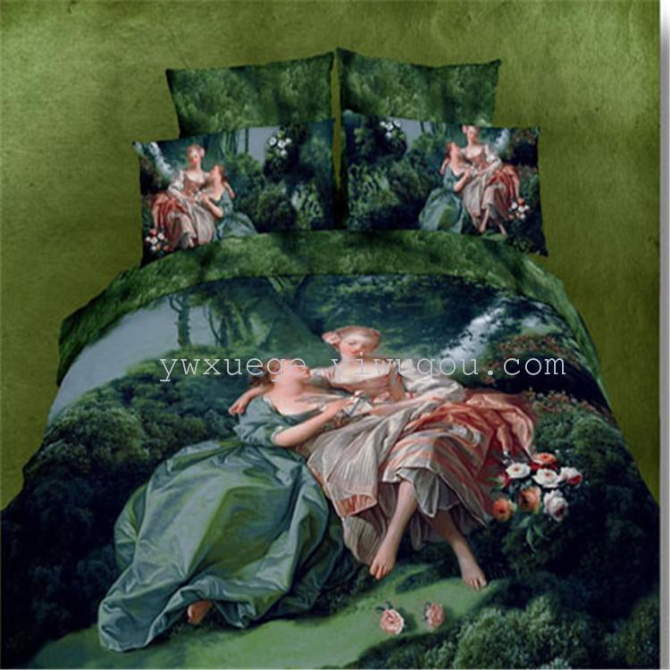 Xuege Home Textiles 3D Personalized Landscape Oil Painting Four-piece Set, All-cotton active twill printed three-dimensional bedding, One Meter of Sunshine details Picture