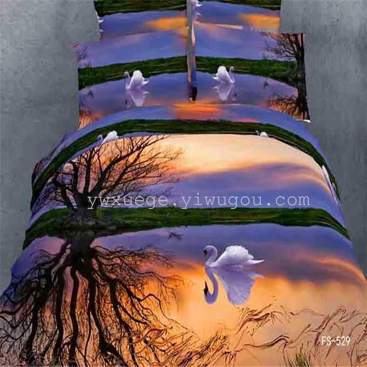Genuine 3D oil painting bedding from Foreign trade Snow Pigeon Home Textiles, high-end all-cotton active printed four-piece set, surfing and playing in the waves Application Scenario