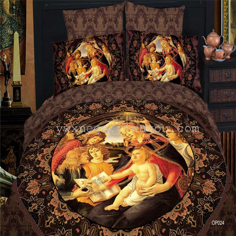 3D positioning active printing ink and oil painting animal series Bible Leopard spot leopard four pieces bed set