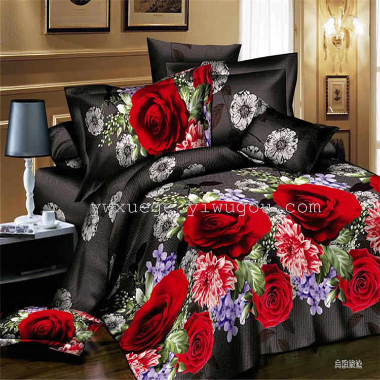 Autumn and winter new four-piece set of polyester-cotton 3D reactive printed bedding factory direct sales - Elephant details Picture