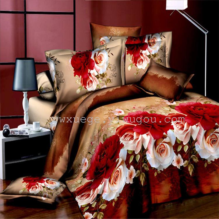 3D reactive printing 3D Osaka Flower Four-piece set polyester-cotton bedding export factory direct sales - Flower Shape and Shadow Specification image